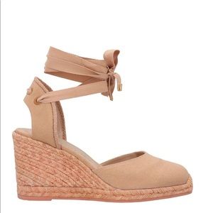 Stuart Weitzman Marguerita Beige Canvas Wedge Sandal (EU 37)